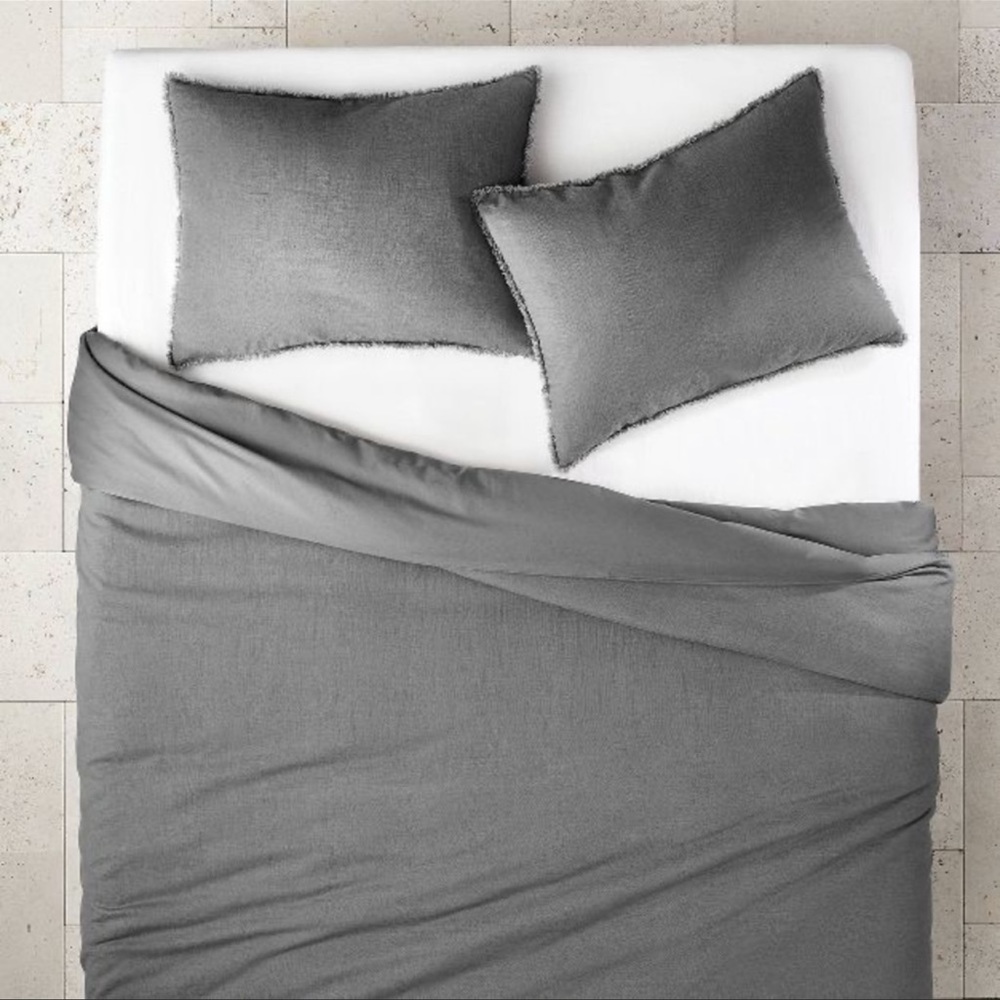 CASALUNA Heavyweight Linen Blend Duvet & Pillow Sham Set Gray, Full/Queen